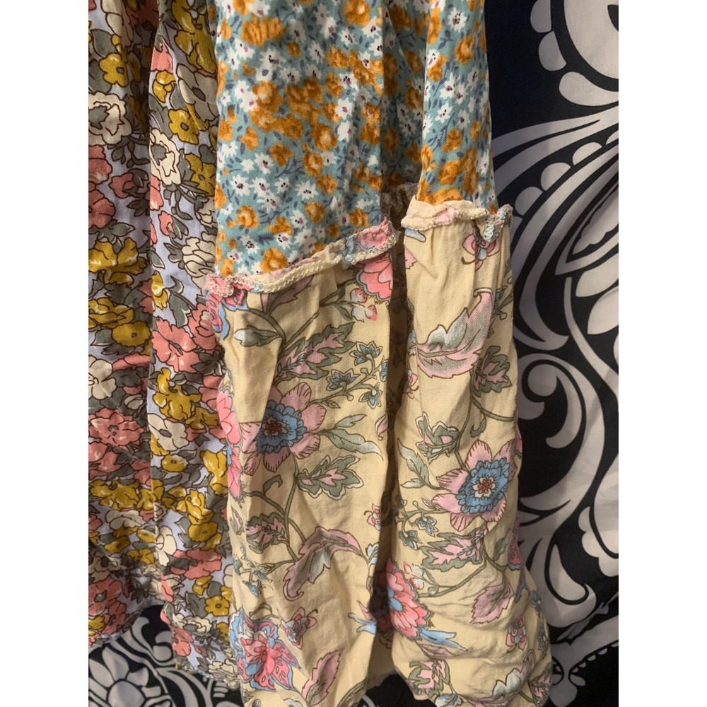 GiGio USA Womens Small Patchwork Floral Tassel Tie Mini Dress Boho Mixed Print - Picture 5 of 9